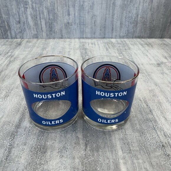 Other - Pair of 1980's NFL Houston Oilers NFL Bar Glass Earl Campell Texans Vtg Gold Rim